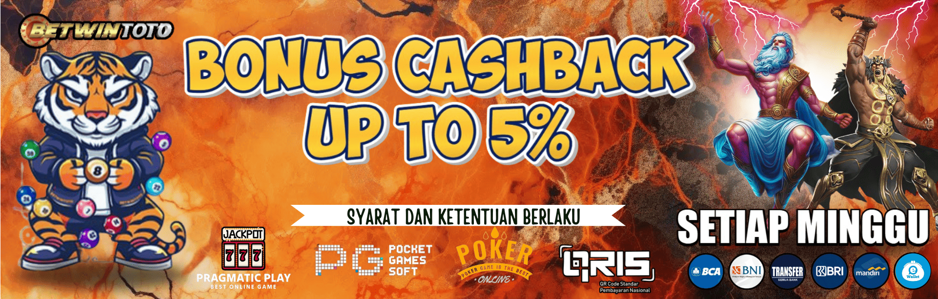 BONUS CASHBACK MINGGUAN 5% - 10%