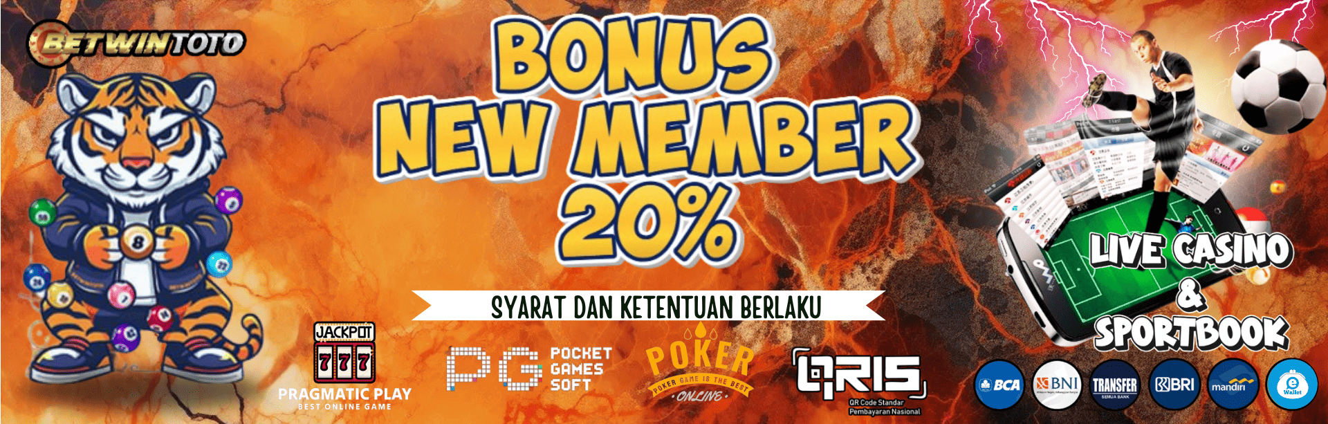 WELCOME BONUS NEW MEMBER 20% (Live Casino, Sportbook, Poker)